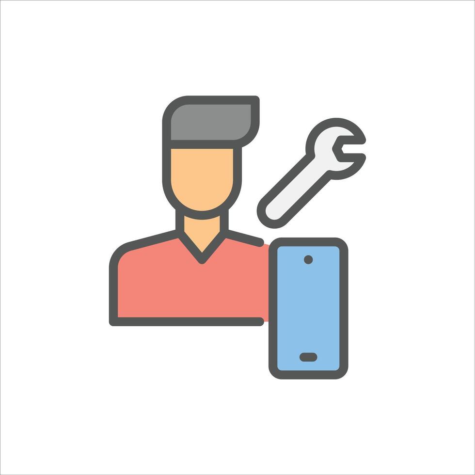 technician filled outline icon. smartphone service color line illustration. vector