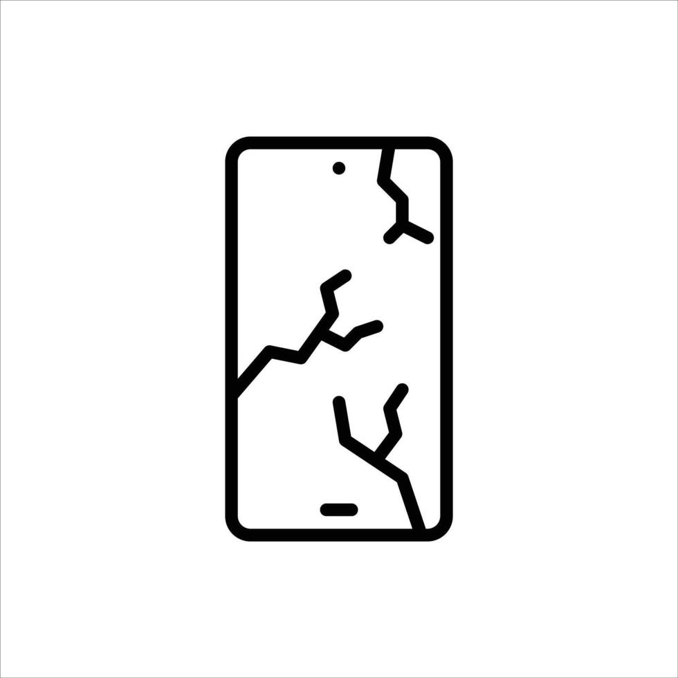 smartphone crack outline icon. broken screen black line illustration. vector