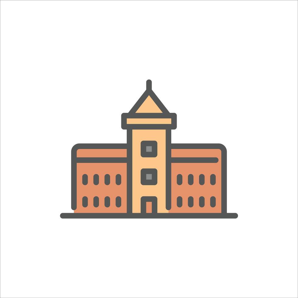old building filled outline icon. architecture color line illustration. vector