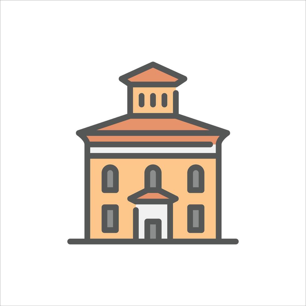 Italianate building filled outline icon. architecture color line illustration. vector