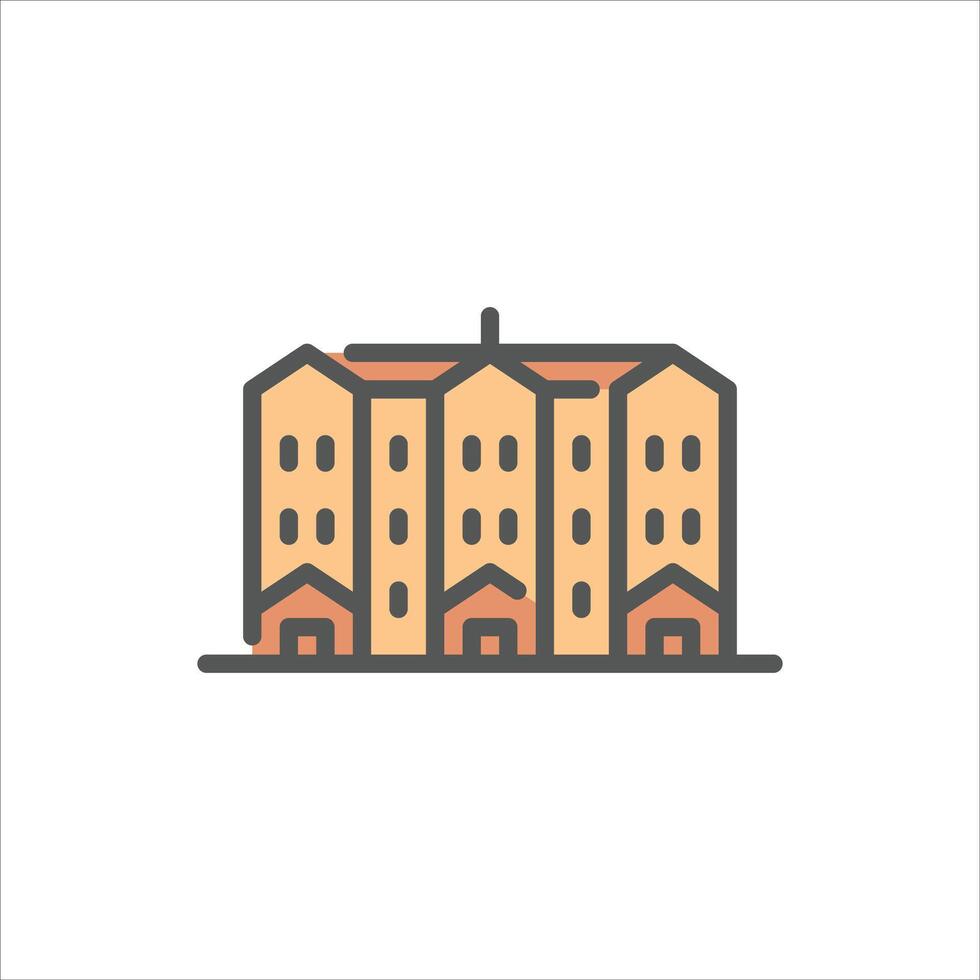 vintage building filled outline icon. architecture color line illustration. vector