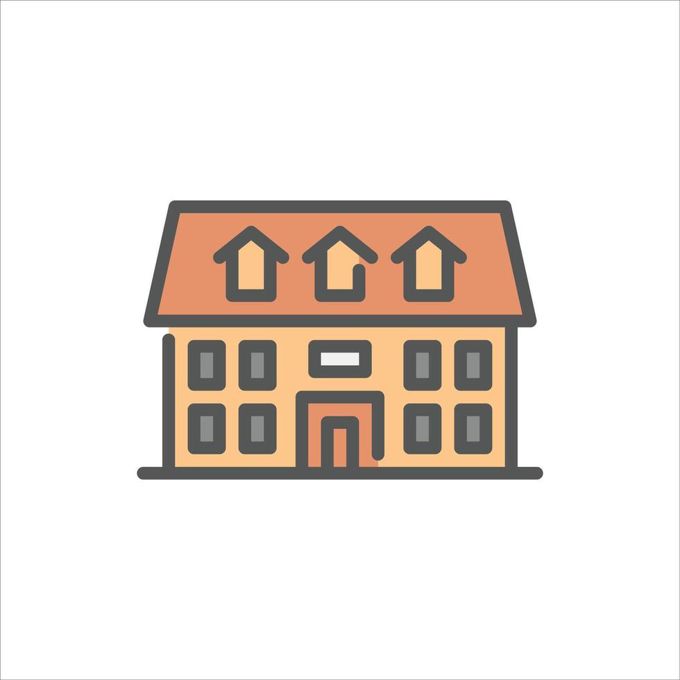 colonial building filled outline icon. architecture color line illustration. vector