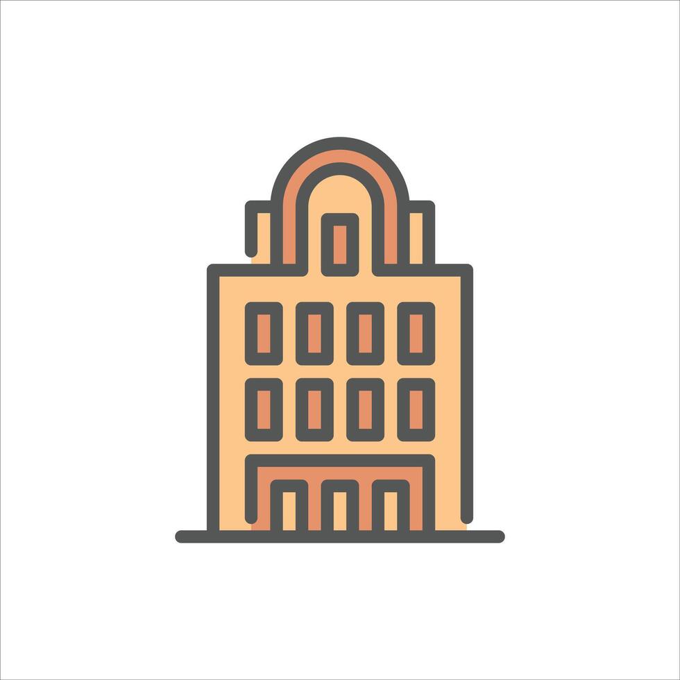 art deco building filled outline icon. architecture color line illustration. vector