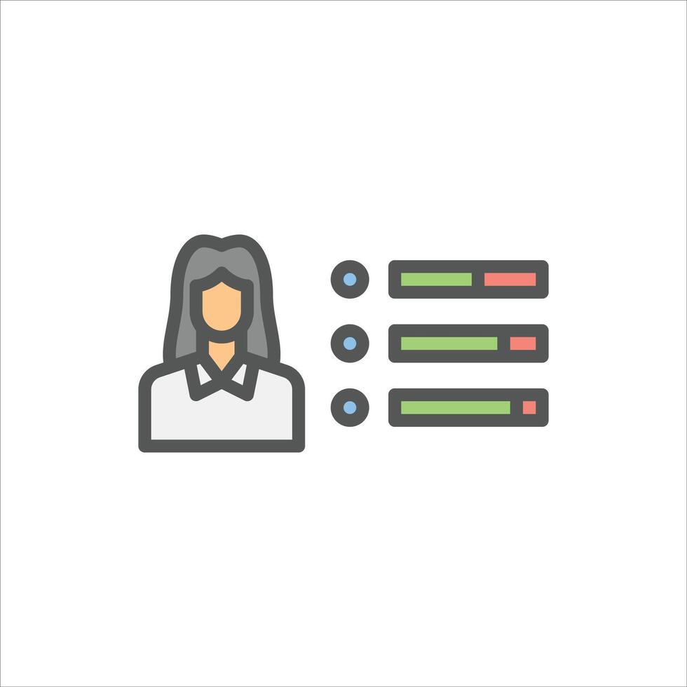 female employee filled outline icon. employee skill color line illustration. vector