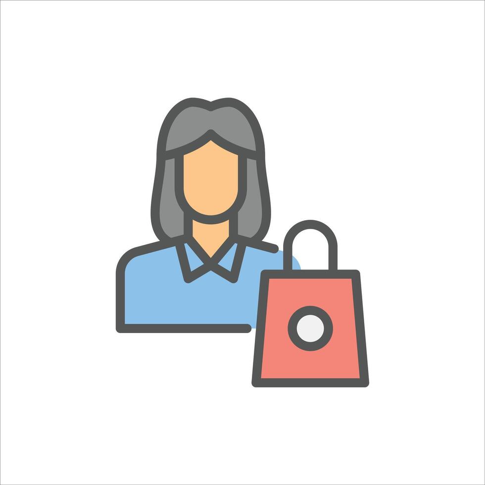 female customer filled outline icon. customer avatar color line illustration. vector