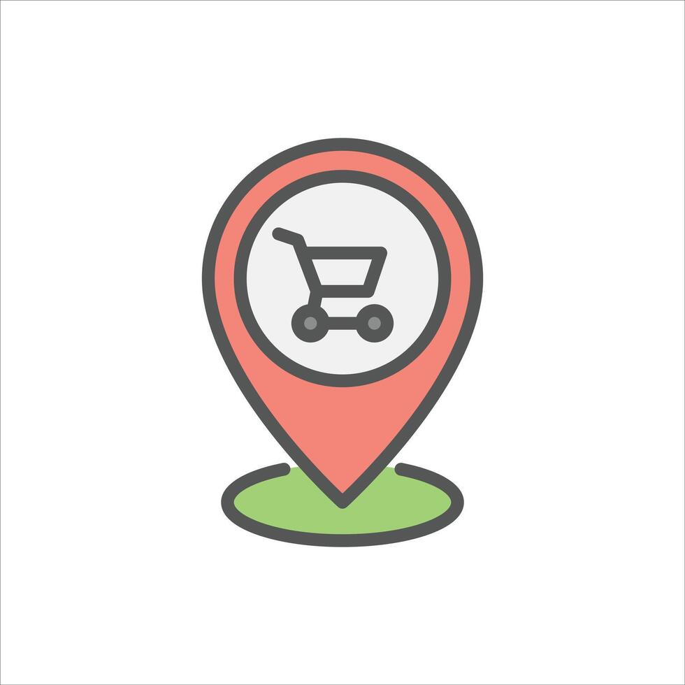 mall location filled outline icon. pin location color line illustration. vector