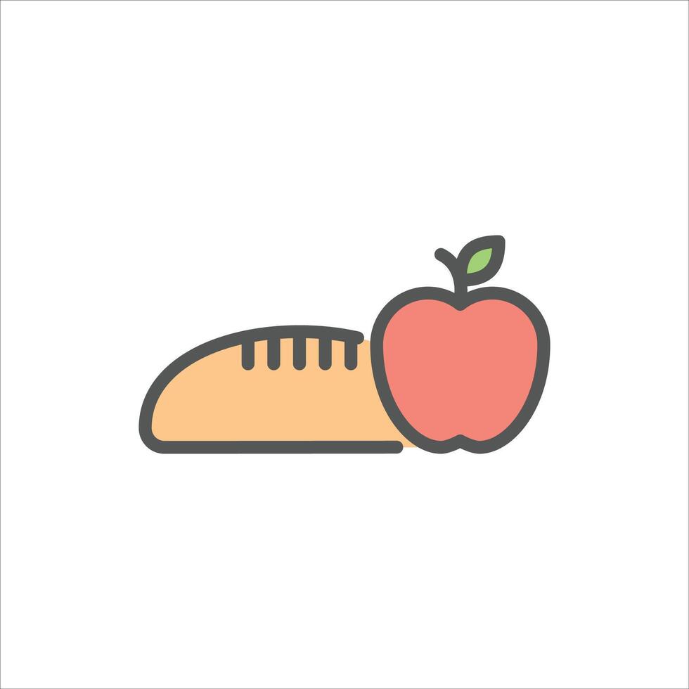 apple and bread filled outline icon. food color line illustration. vector