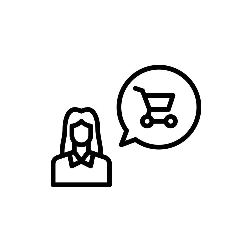female avatar shopping outline icon. customer black line illustration. vector
