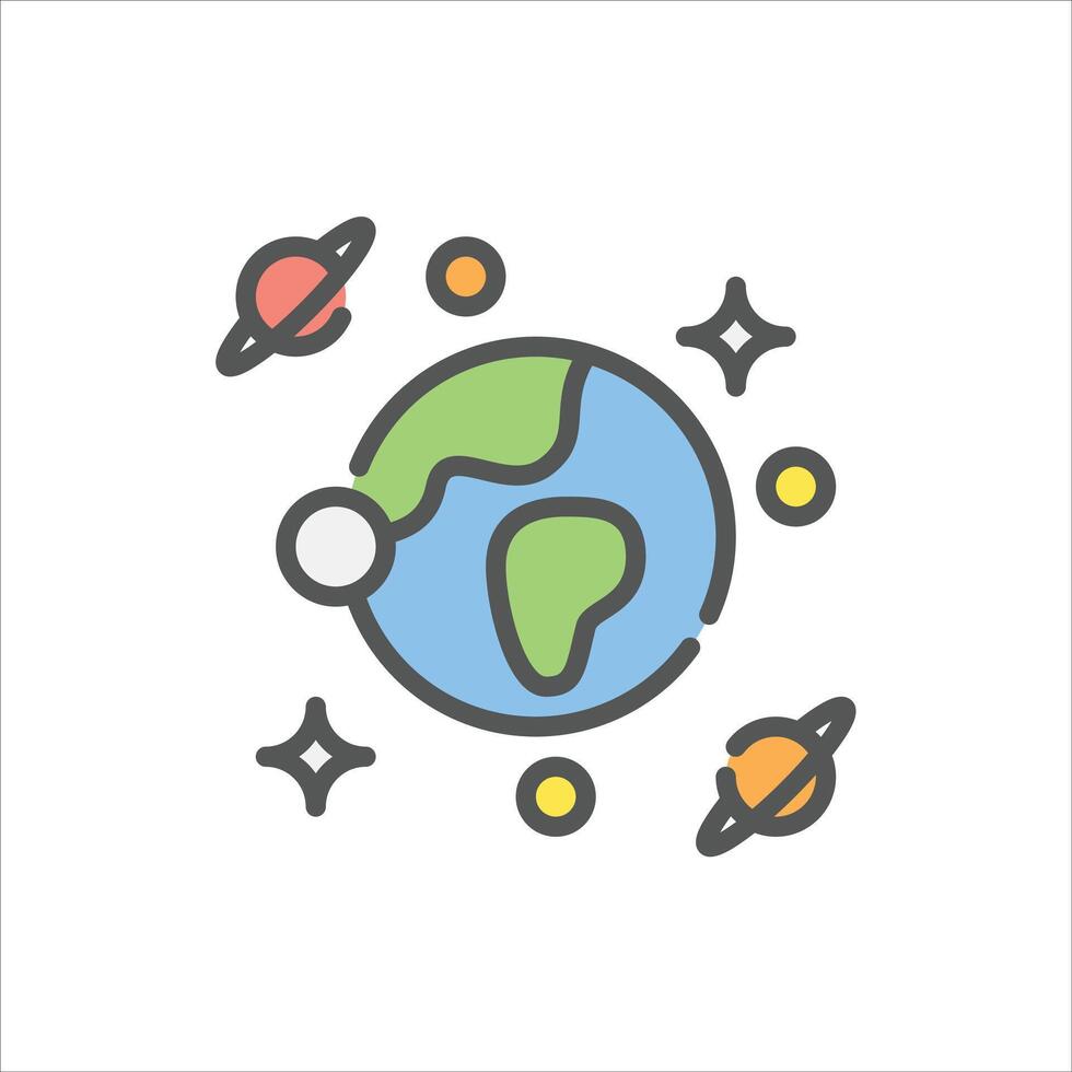 planet filled outline icon. planet color line illustration. vector