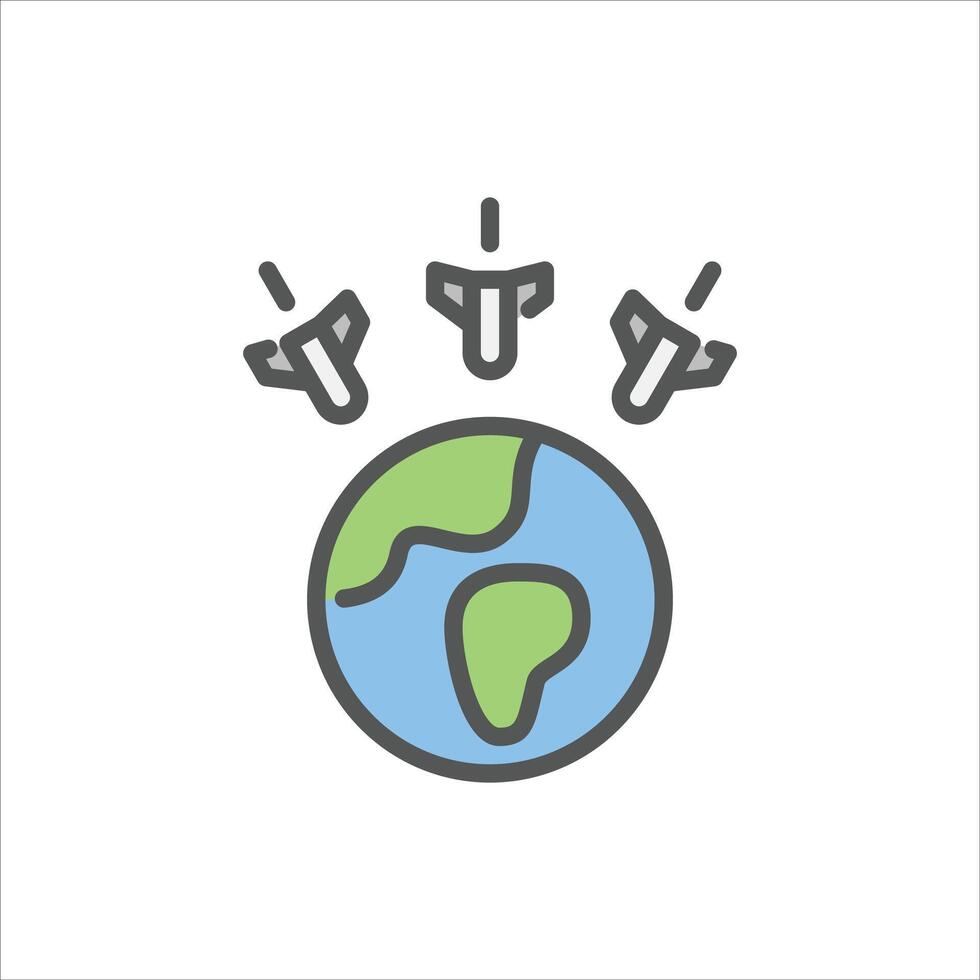 planet attack filled outline icon. planet attack color line illustration. vector