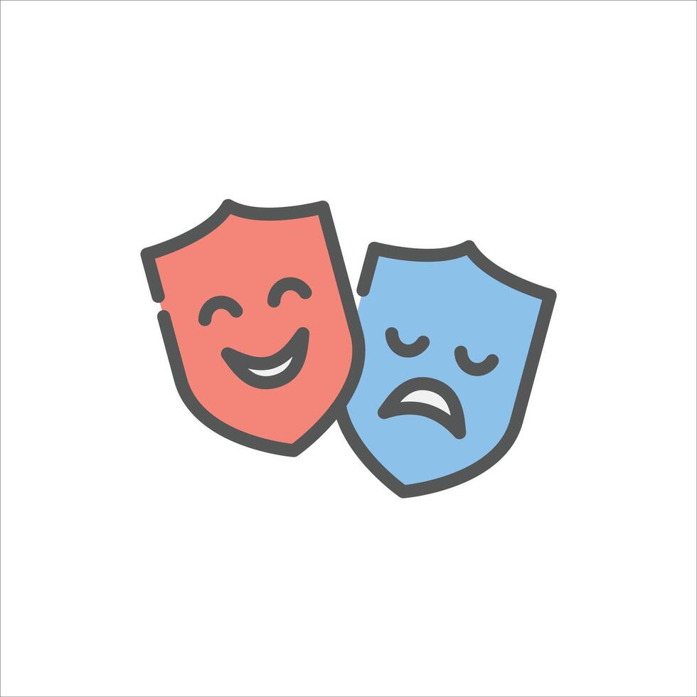 drama filled outline icon. mask color line illustration. vector