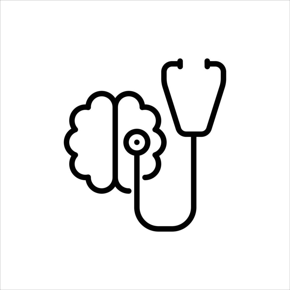 mental health outline icon. brain checkup black line illustration. vector