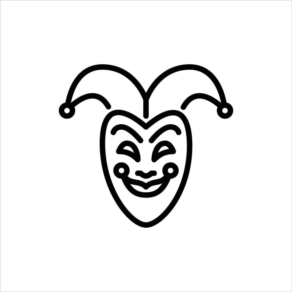 jester mask outline icon. joker clown mask black line illustration. vector