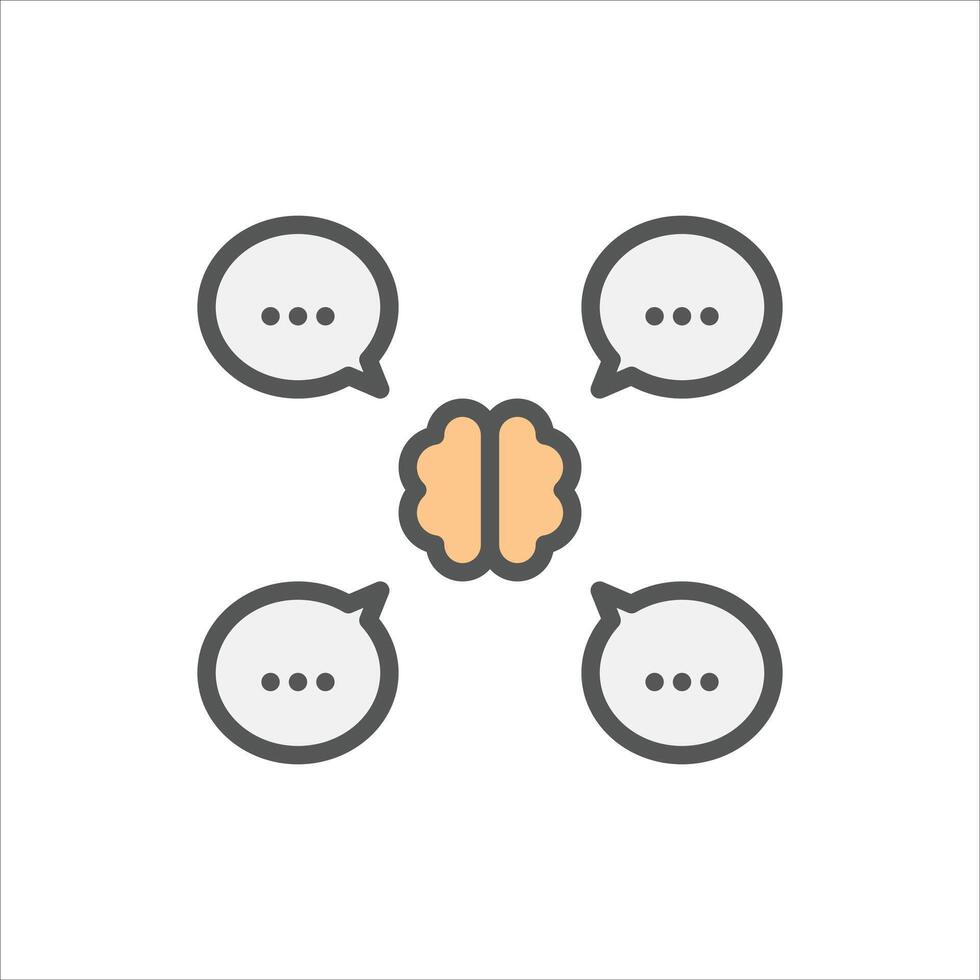 brain filled outline icon. thought color line illustration. vector