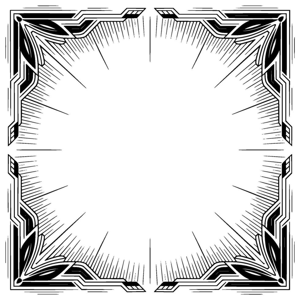Art Deco Frame With Sunburst Background, Black White vector