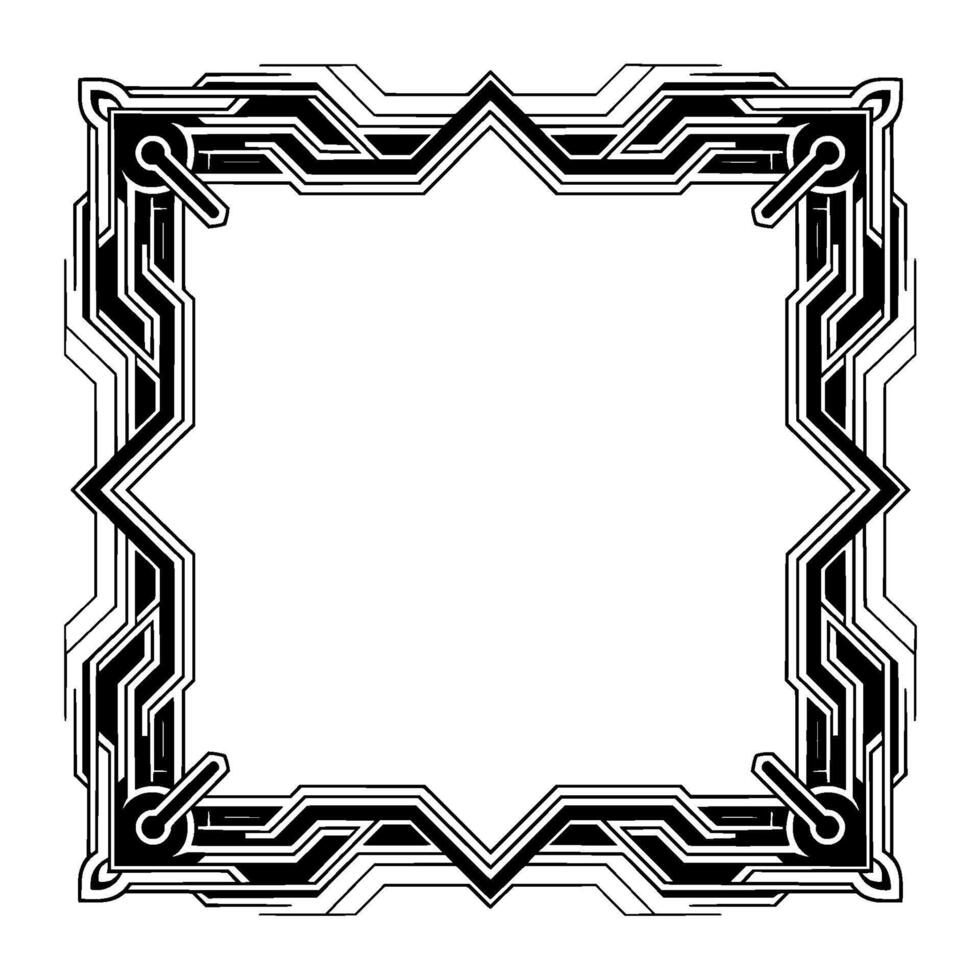 Geometric Art Deco Frame, Futuristic Black White Border vector