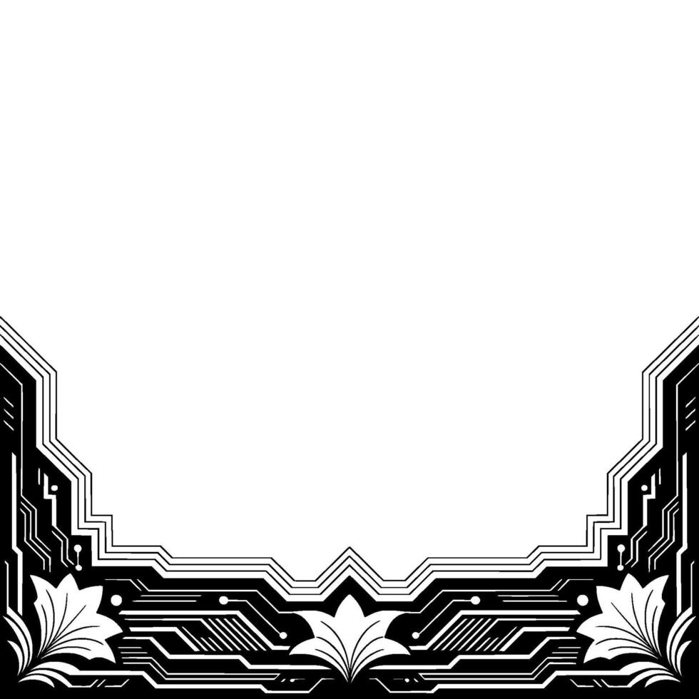 Modern Tech Floral Frame, Geometric Border, Minimalist , Space for Text vector