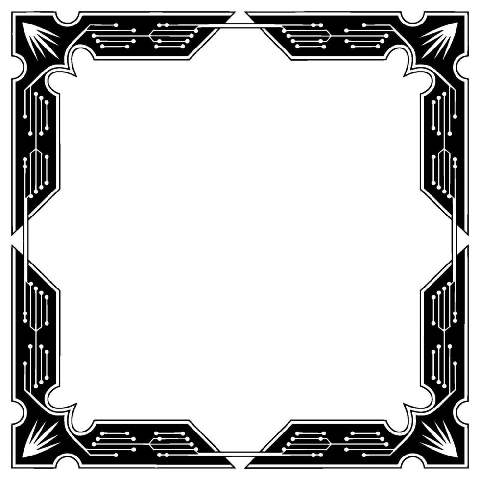 Techinspired Art Deco Frame, Black and White Digital Border for Designs vector