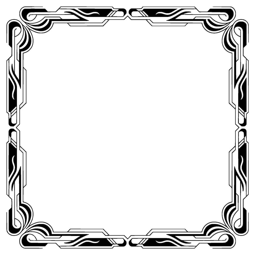Art Deco Square Frame Black and White Ornament, vector