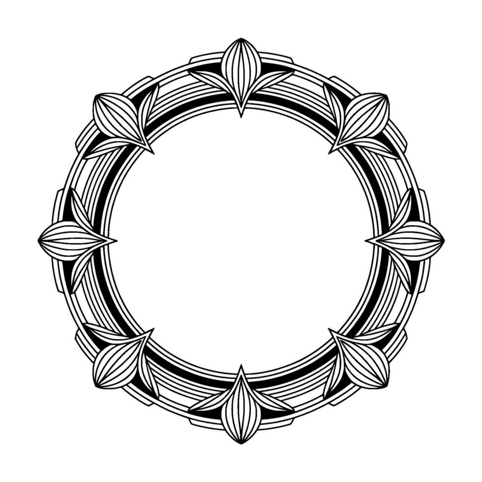 Art Deco Floral Circular Frame Elegant Black White Border vector