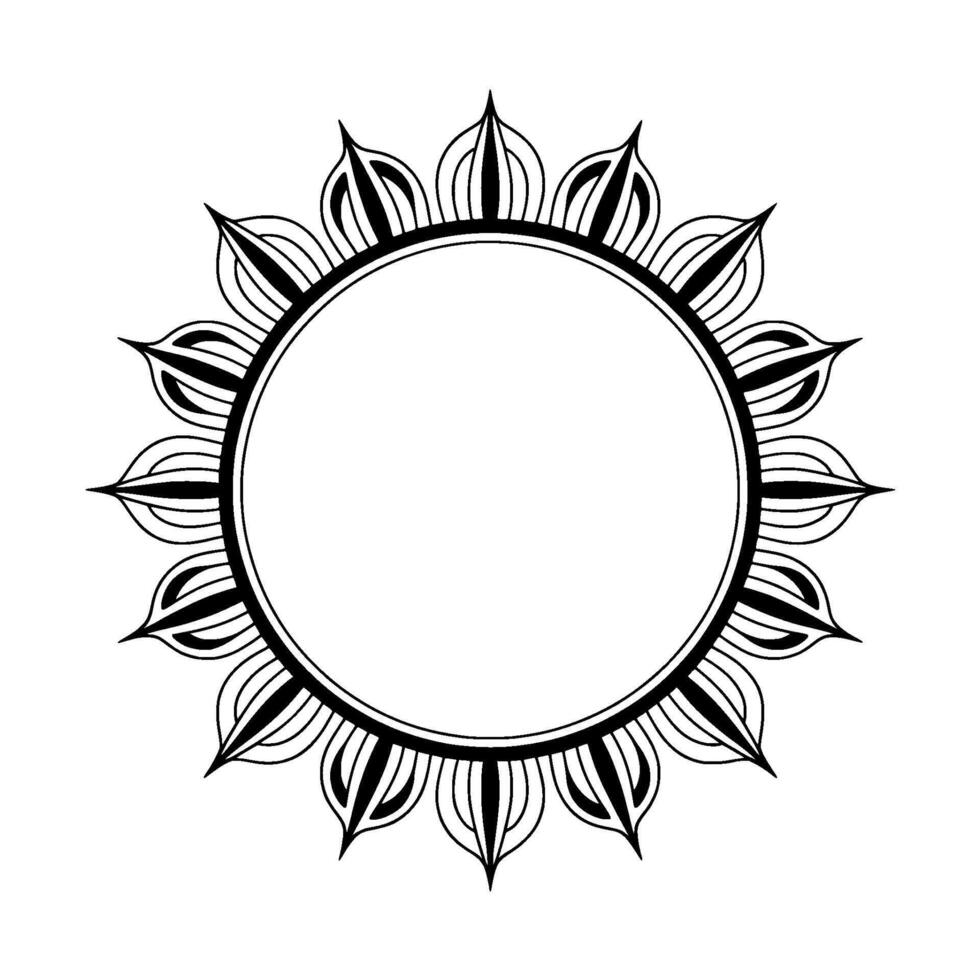 Black White Circular Decorative Frame With Leaf Motif, Minimalist vector