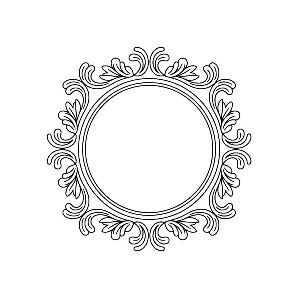 Elegant Ornate Circular Frame, Black Outline, vector
