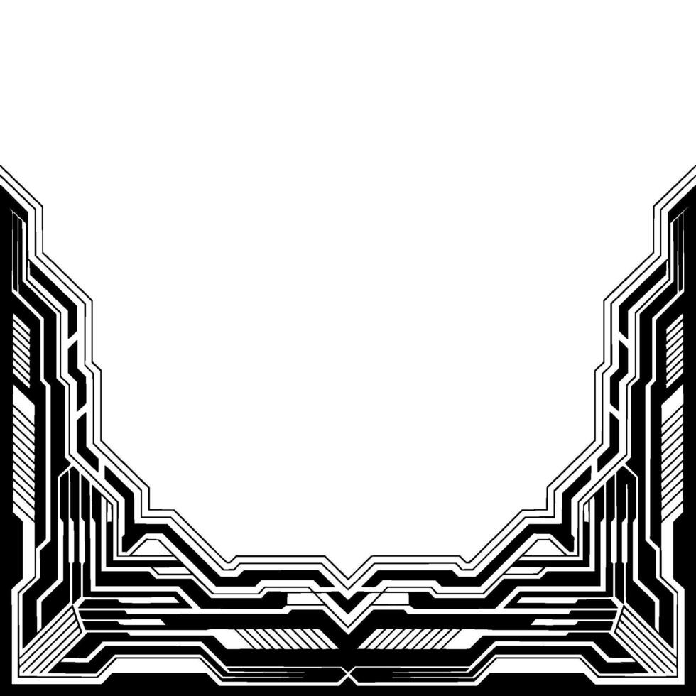 Futuristic Tech Border , Black and White, Abstract Geometric Frame vector