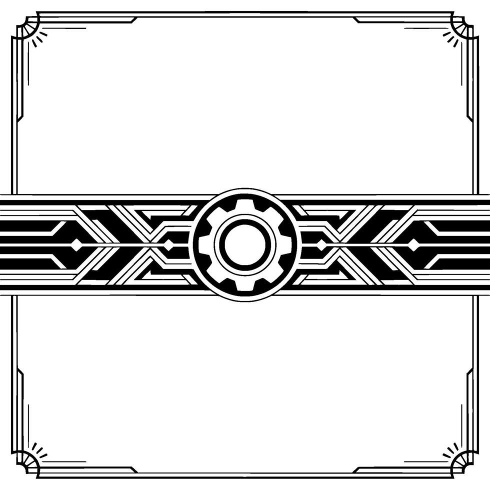 Art Deco Engineering Frame With Gear Element in Black White vector