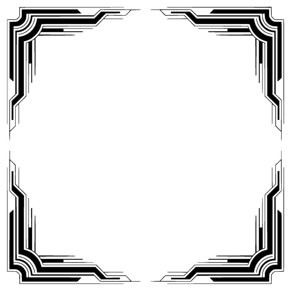 Art Deco Frame With Geometric Corner Elements, Black and White vector