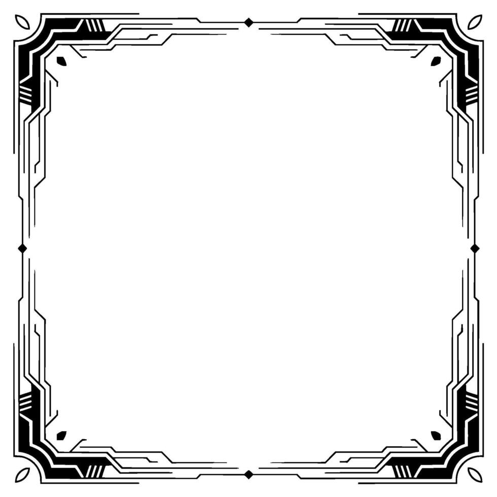 Art Deco Square Border Frame, Geometric Element, Black White vector