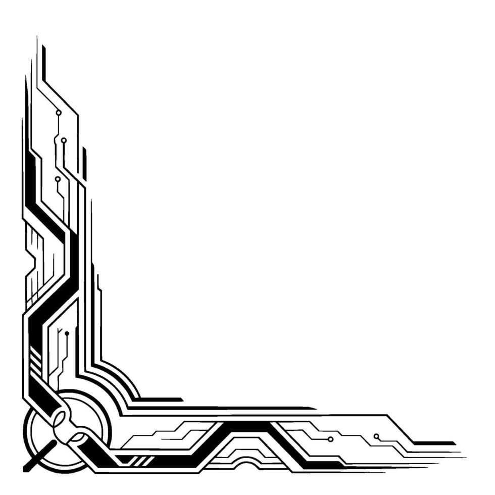 Abstract Tech Corner Frame Minimalist Circuit Board in Black White vector