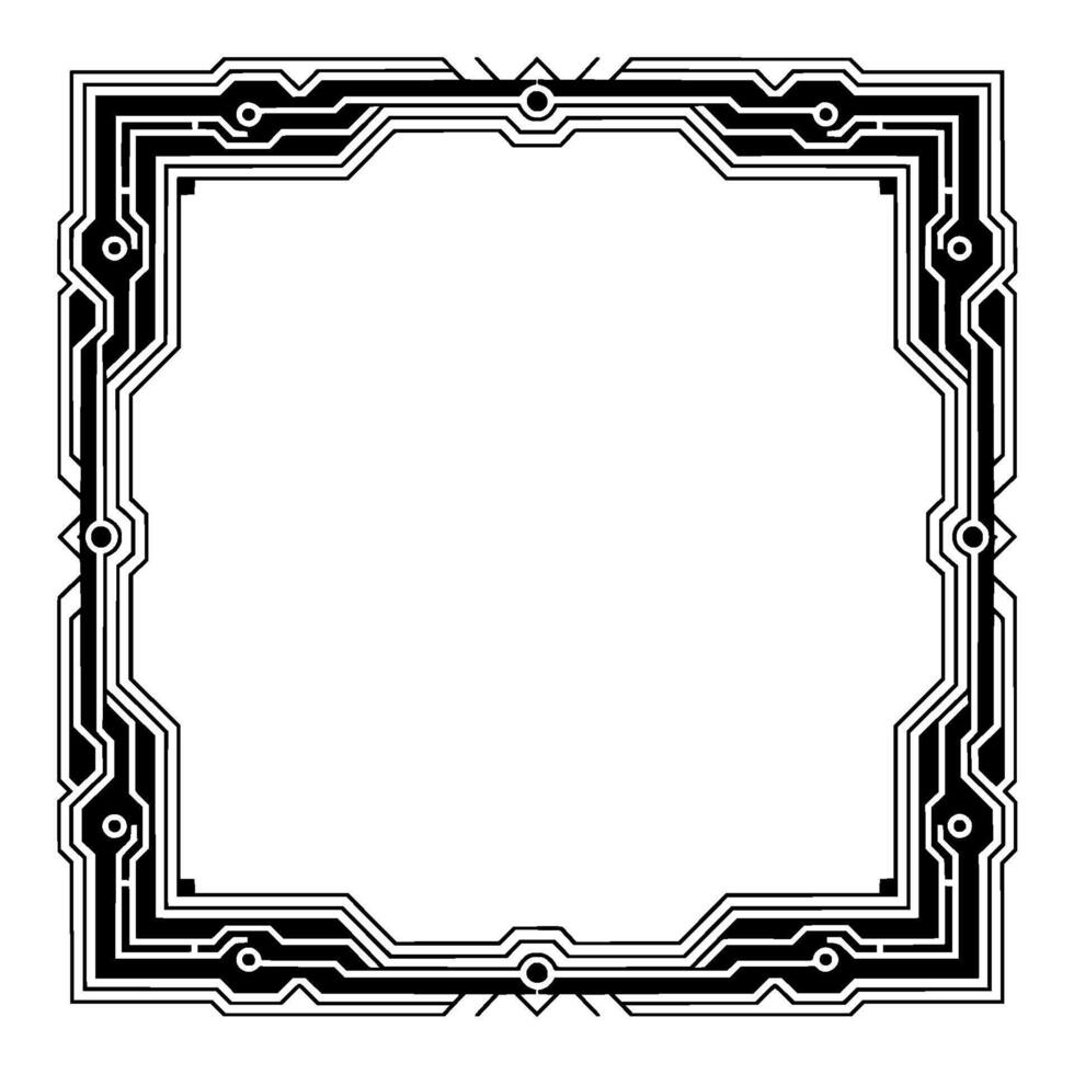 Geometric Tech Frame Black White Border, Circuit Board vector