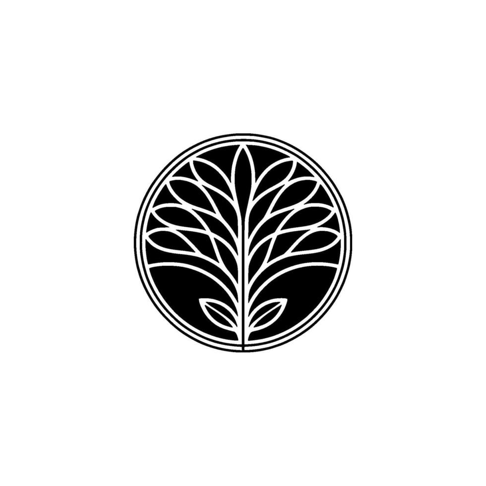 Minimalist Black And White Tree, Circle Frame, Clean vector