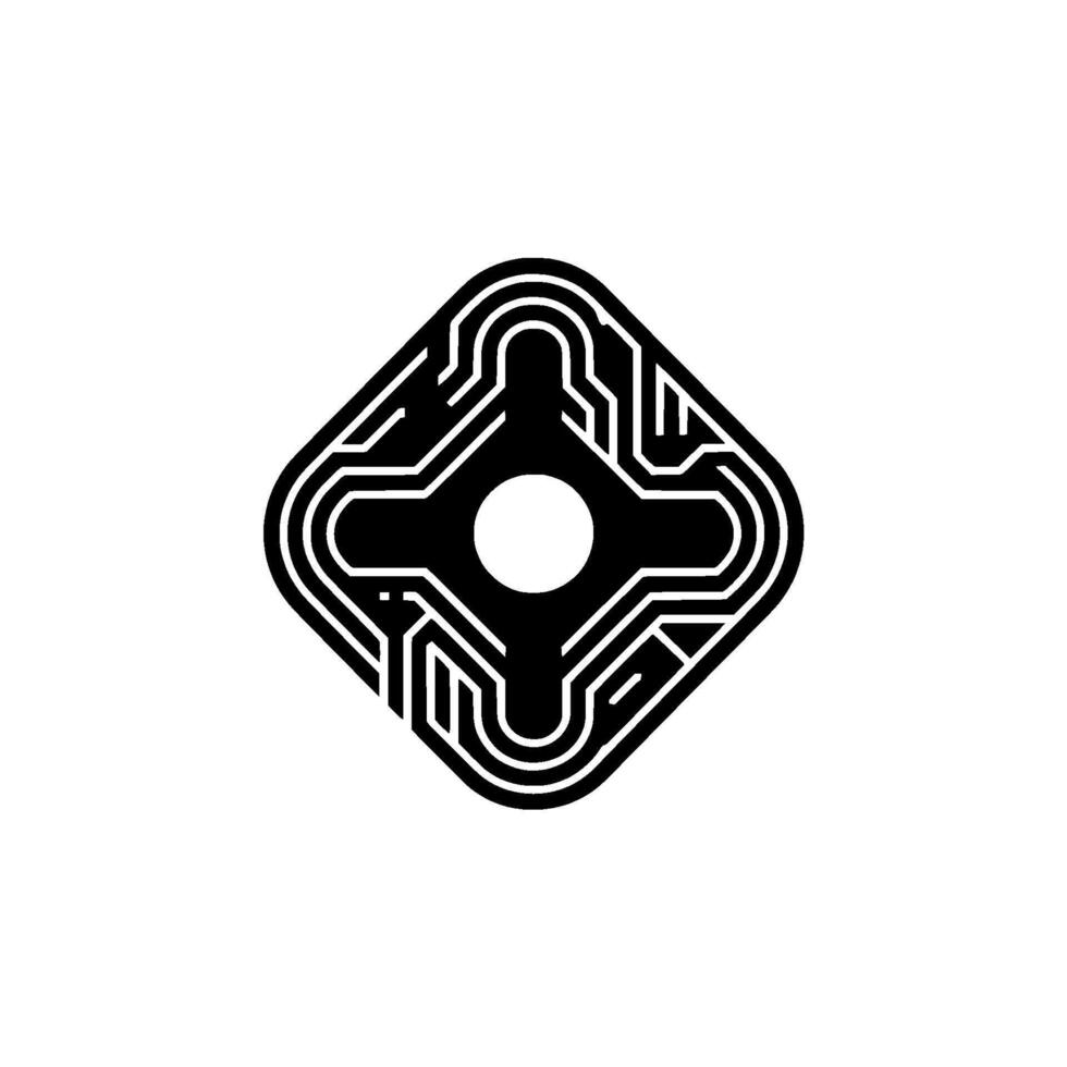 Geometric Circuitry Emblem On White Tech, Innovation vector