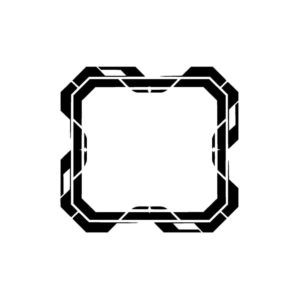 Futuristic Tech Frame, Black Geometric Border On White, Abstract Digital Element vector