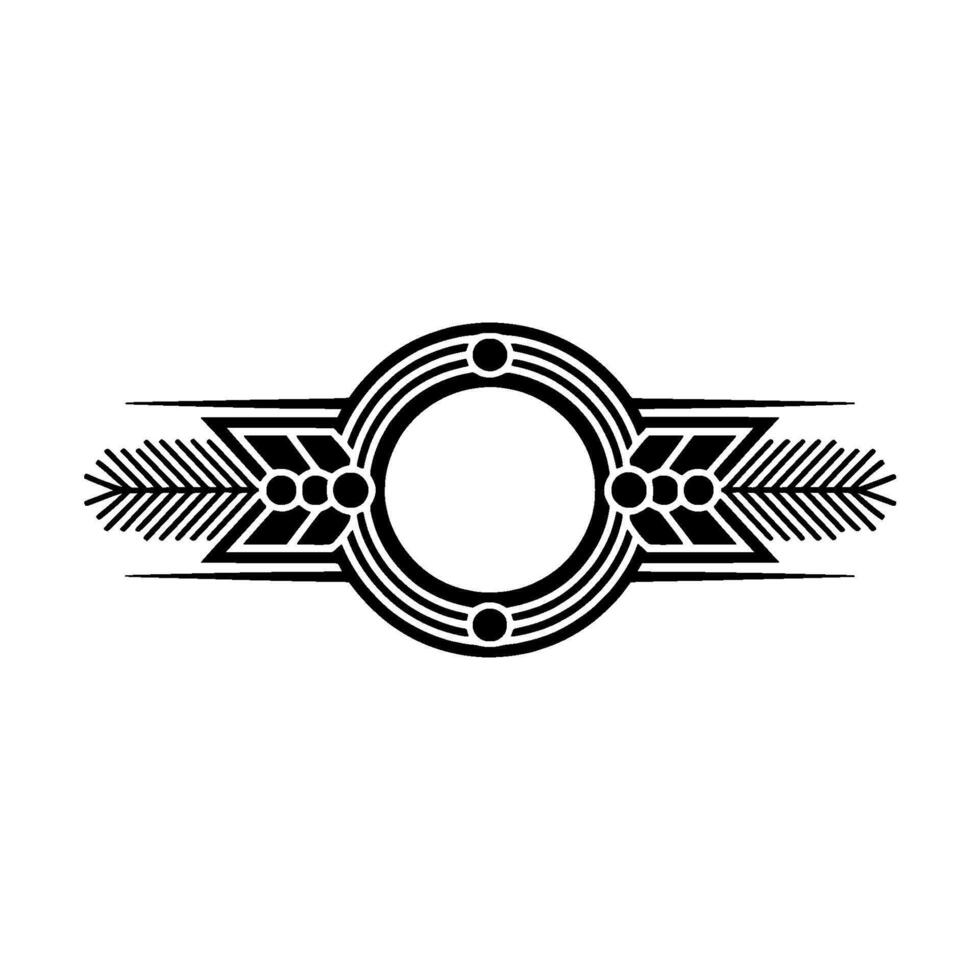 Art Deco Circle Frame With Feather And Geometric Elements On White vector