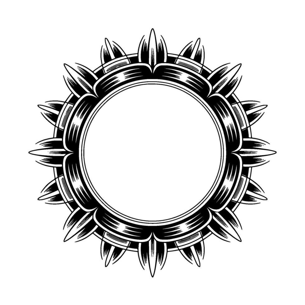Ornamental Black And White Circle Frame With Floral vector