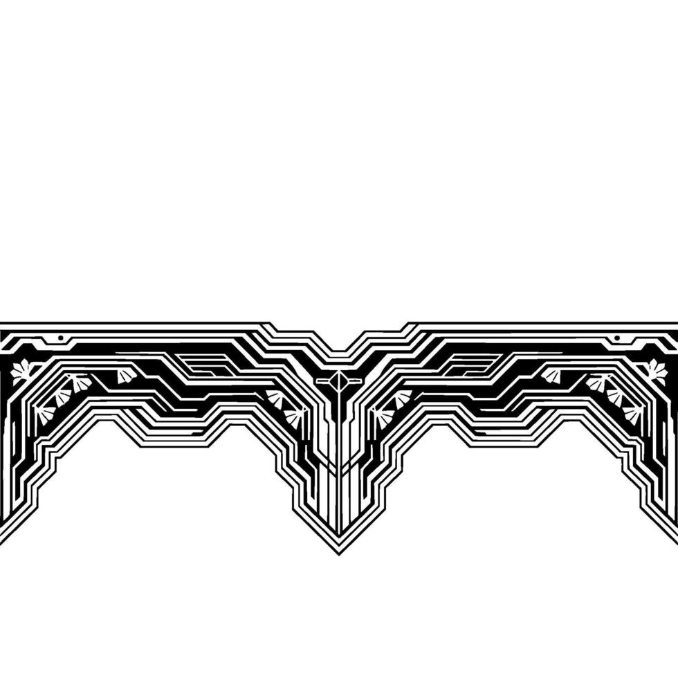 Geometric Tech Border Element With Floral Accents, Black White vector