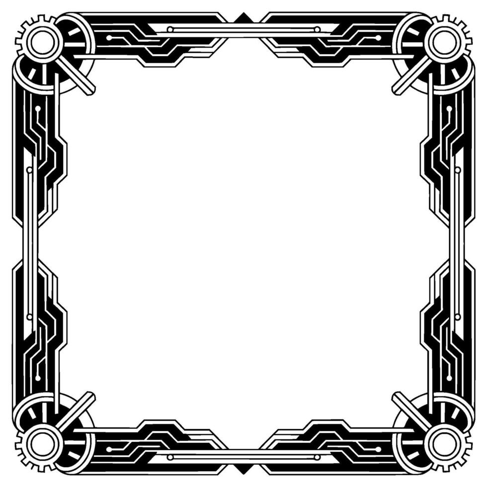 Tech Frame Futuristic Circuitry Border In Black And White vector