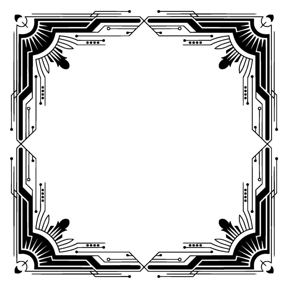 Art Deco Frame In Black White, Geometric Border, Elegance And vector