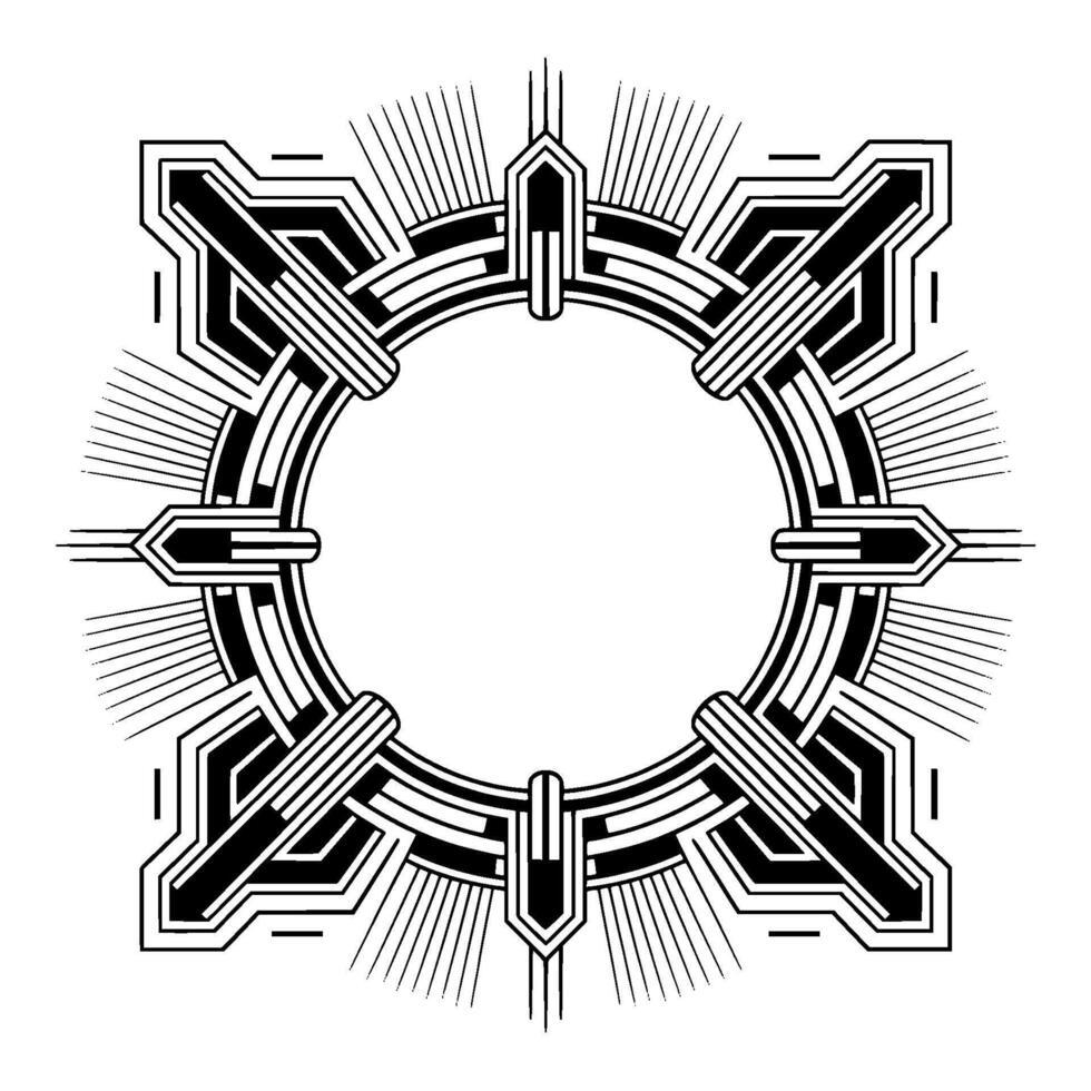 Art Deco Circle Frame Geometric Black White Element vector