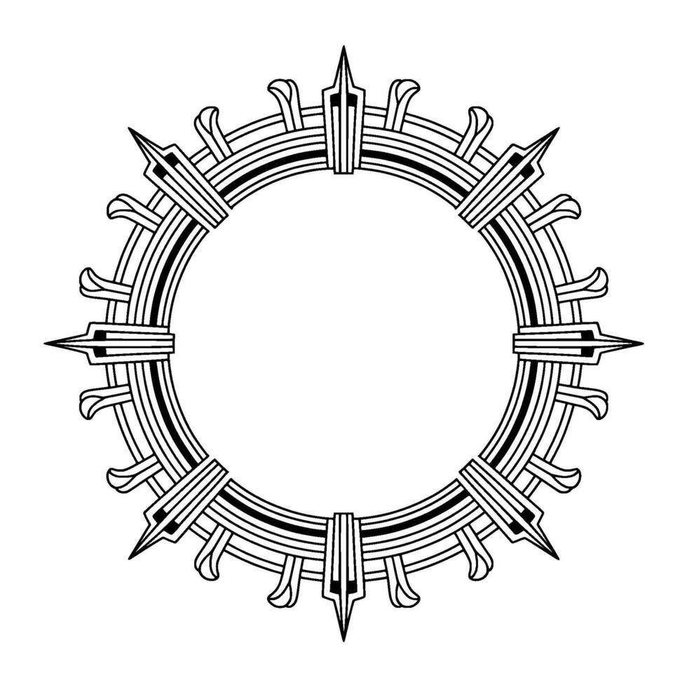 Geometric Art Deco Circle Frame, Black And White, Ornamental vector