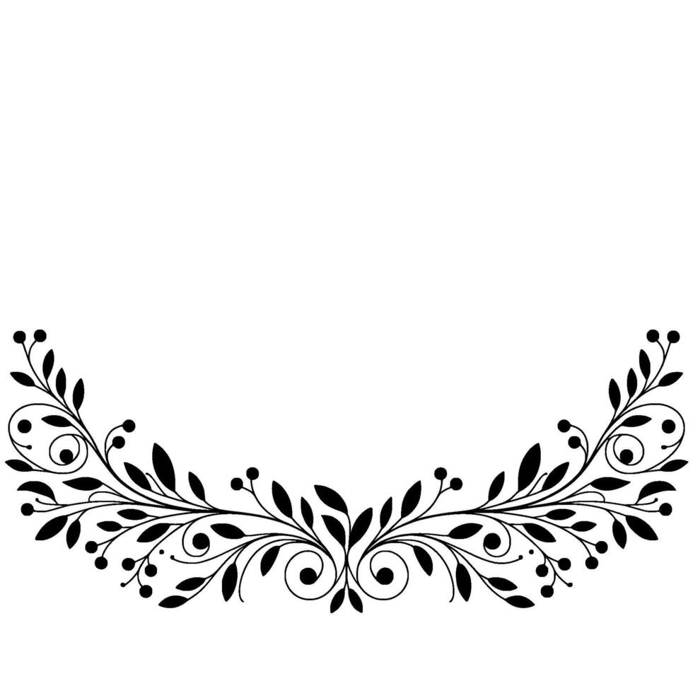 Elegant Black Floral Swirl Border On White, Illustration vector