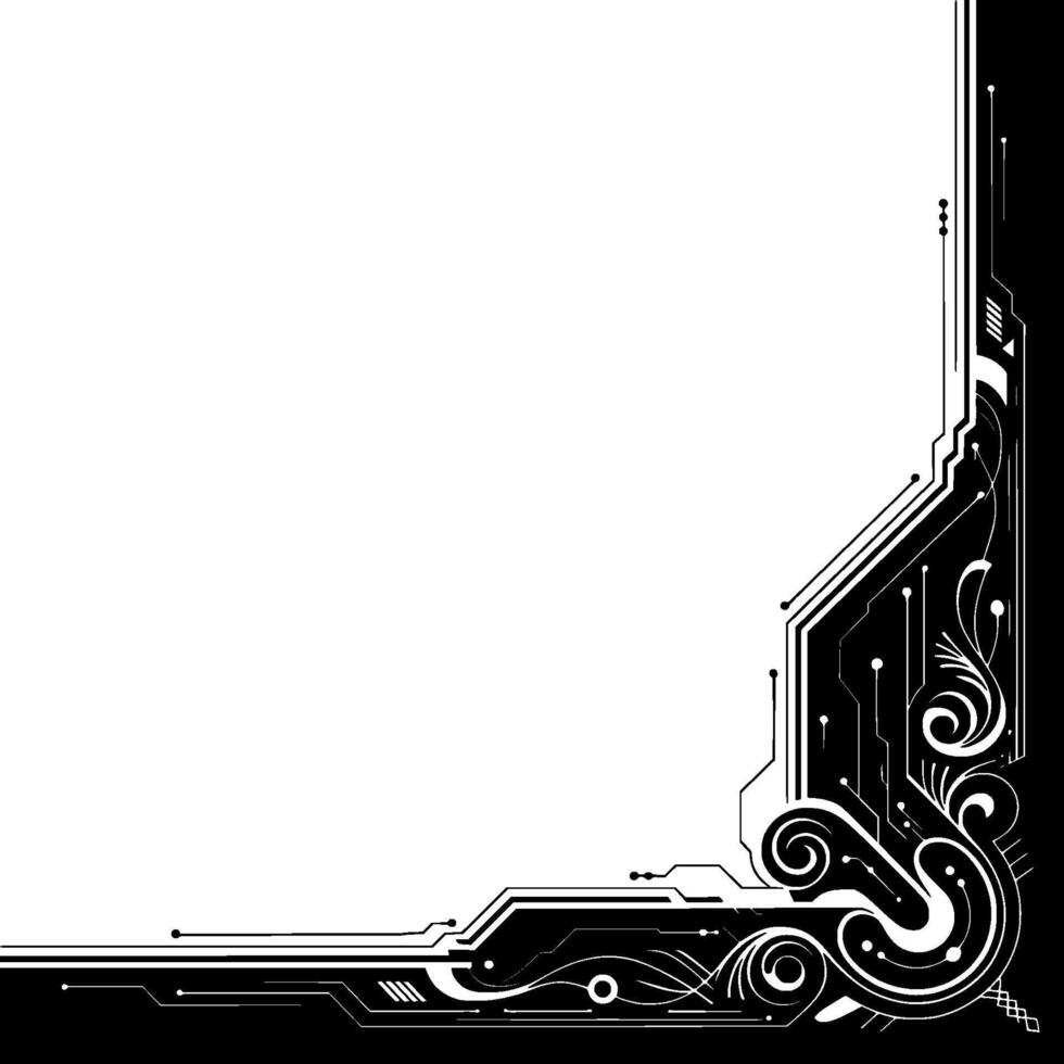 Futuristic Tech Corner In Black White vector