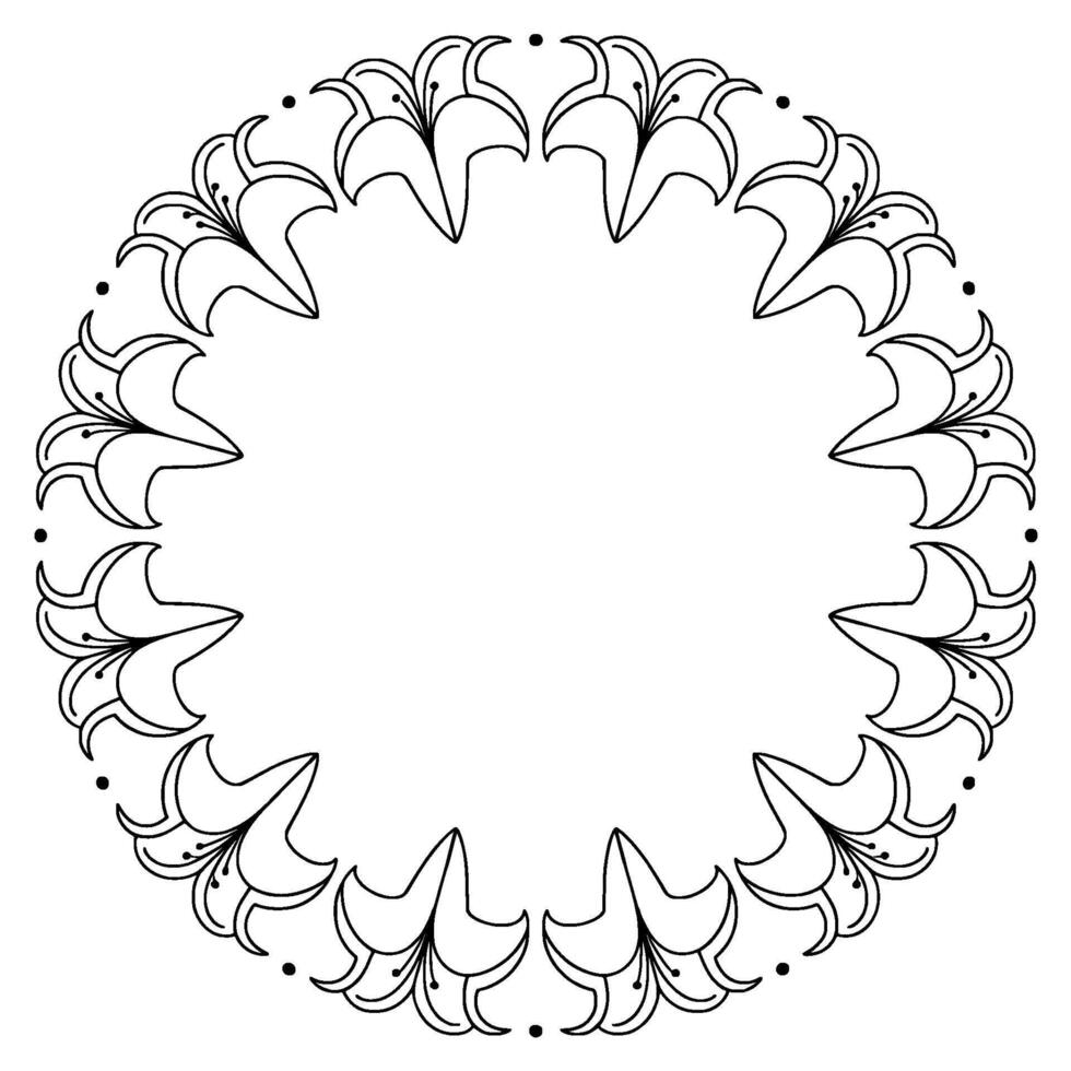 Elegant Lily Floral Wreath Circle Frame, Botanical Illustration vector