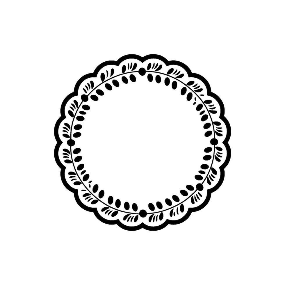 Elegant Black Floral Frame, Scalloped Border On White Background vector