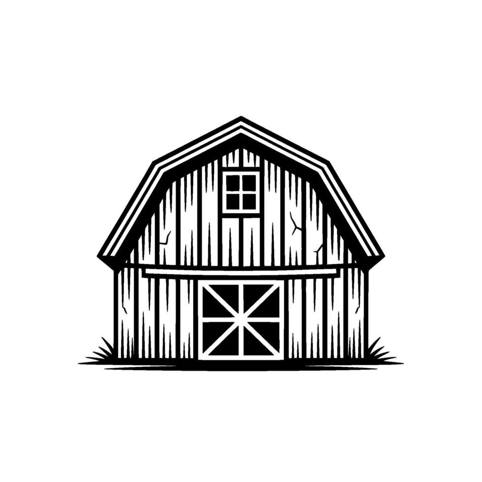 Rustic Barn, Black And White Illustration vector