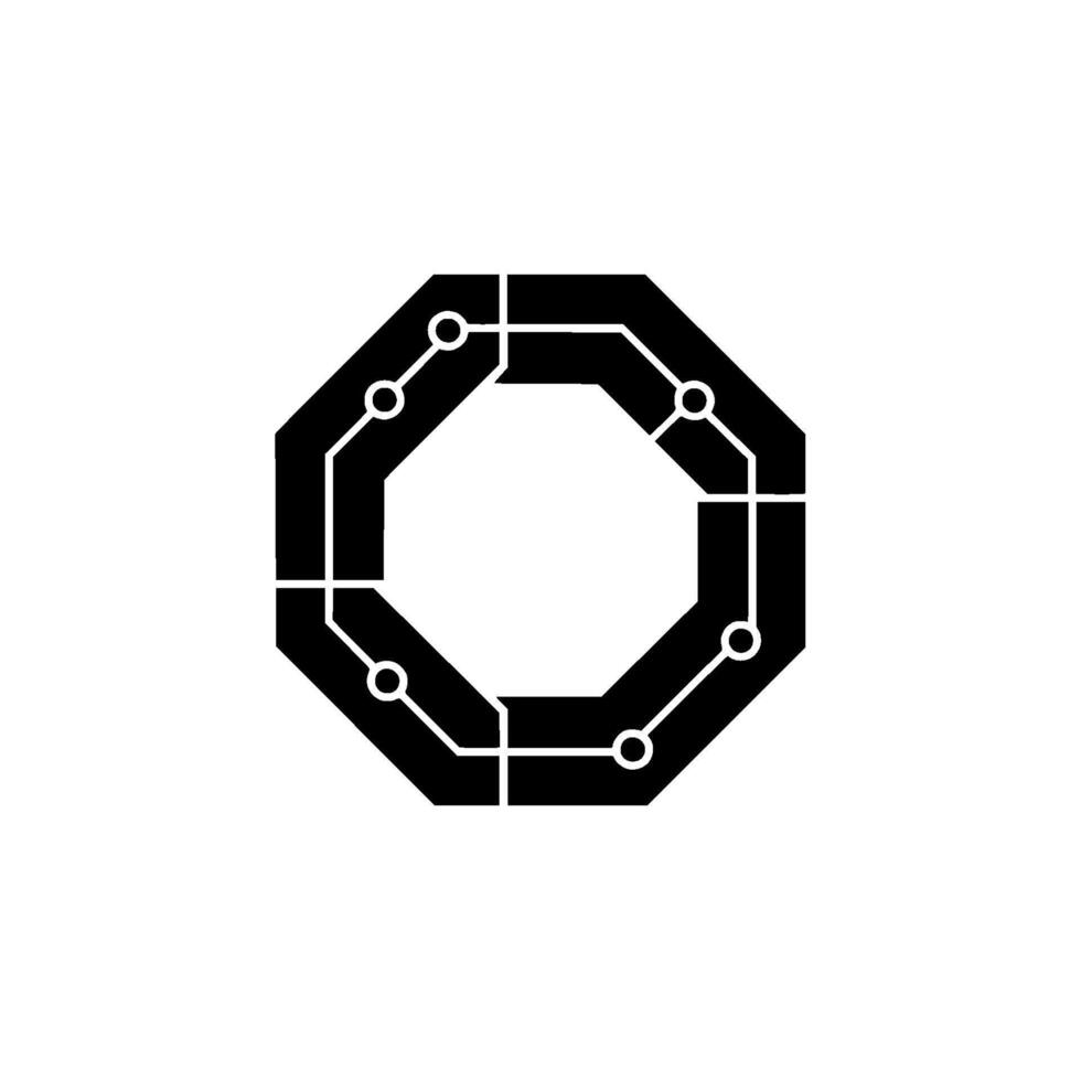 Abstract Circuit Board Octagon On White, Minimalist vector
