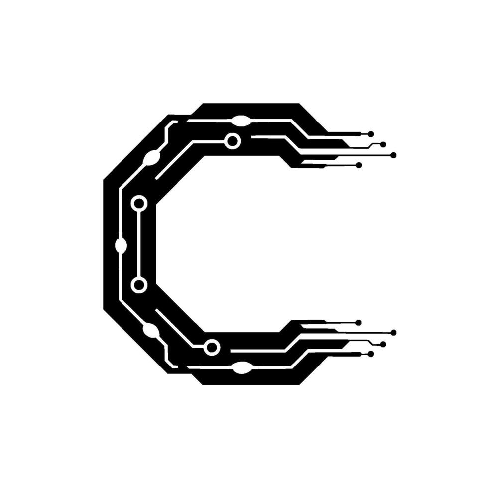 Futuristic Letter C Circuit Board, Tech, Minimalist vector