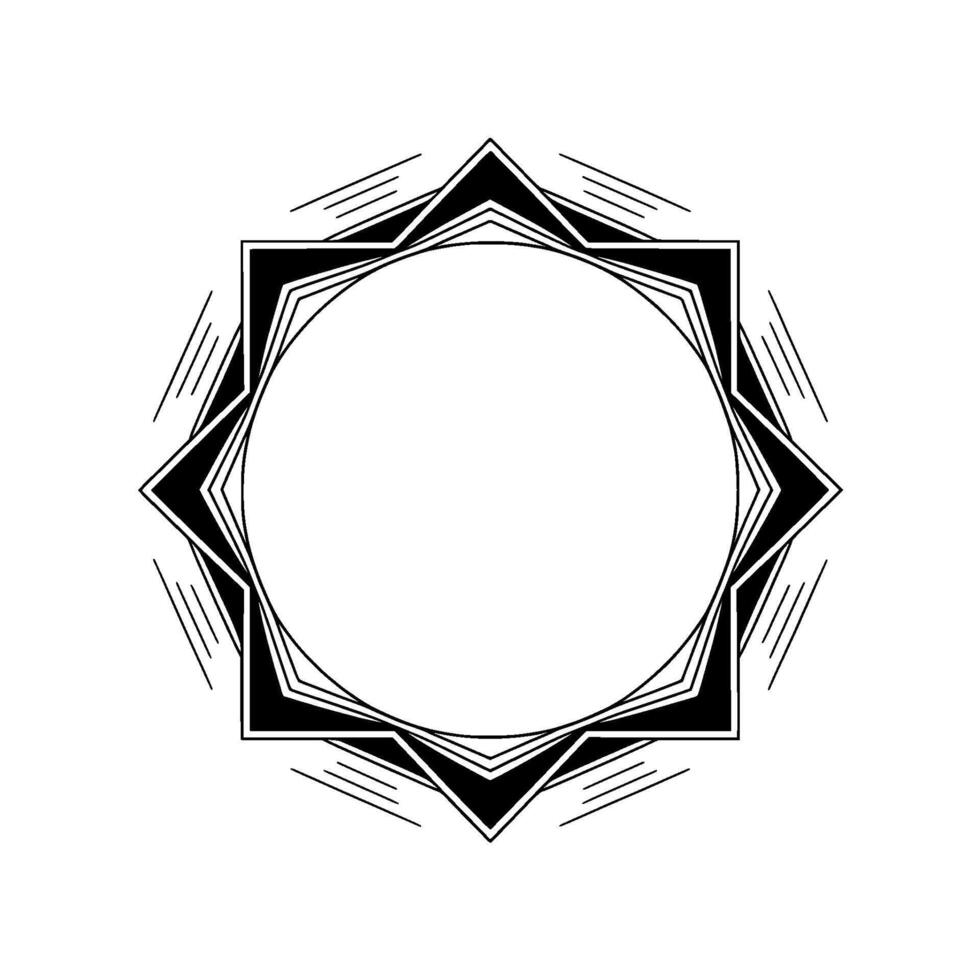 Geometric Minimalist Frame Starshaped Circle, Black White vector